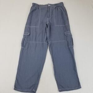 Pilcro Pants Womens Small Blue Linen Blend Cargo Elastic Waist Pockets Utility